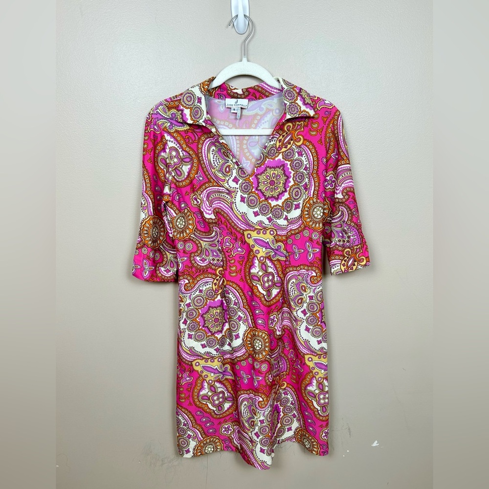 Jude Connally Retro Mod Megan Pink Paisley Tunic Dress SZ S
